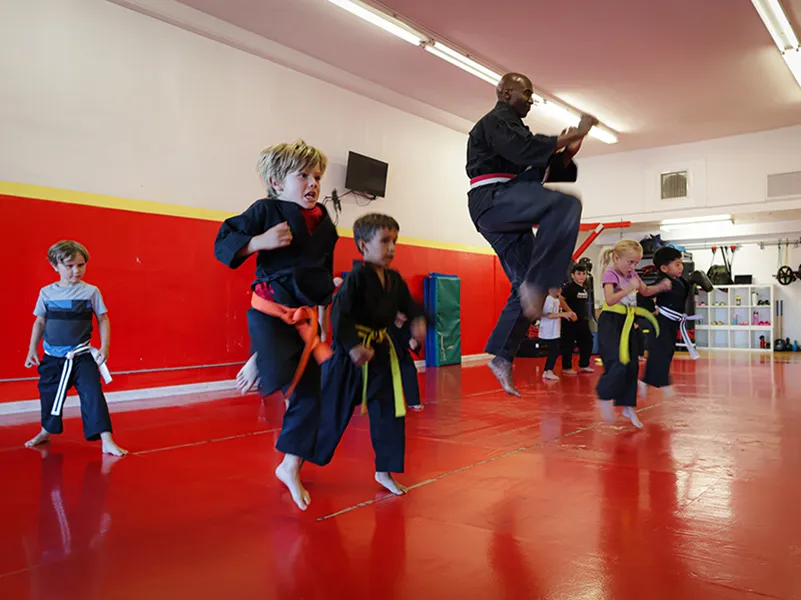 Students training in kids martial arts class at James Martial Arts Academy El Cajon